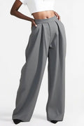 Pantalón pierna ancha gris mujer elegante corte pata de elefante
