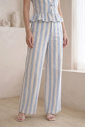 Pantalón Mujer Rayas Azul Recto Algodón