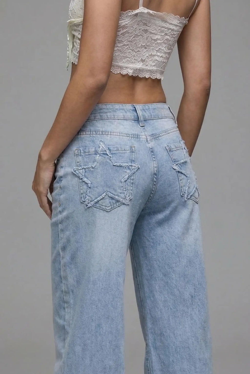 Pantalón Vaquero Mujer Azul Estrella Jeans Recto Primavera