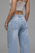 Pantalón Vaquero Mujer Azul Estrella Jeans Recto Primavera