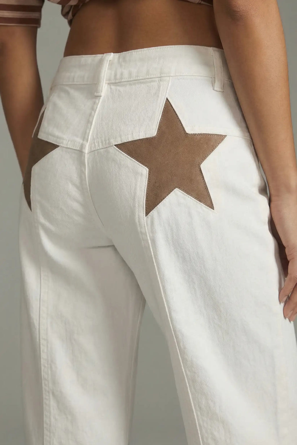 Pantalón Vaquero Mujer Blanco Estrella Marrón Jeans Recto Primavera