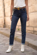 Pantalón Vaquero Recto Mujer Azul Oscuro Corte Clásico Cómodo