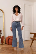 Pantalón Vaquero Campana Azul claro mujer Cintura Alta 5 Bolsillos