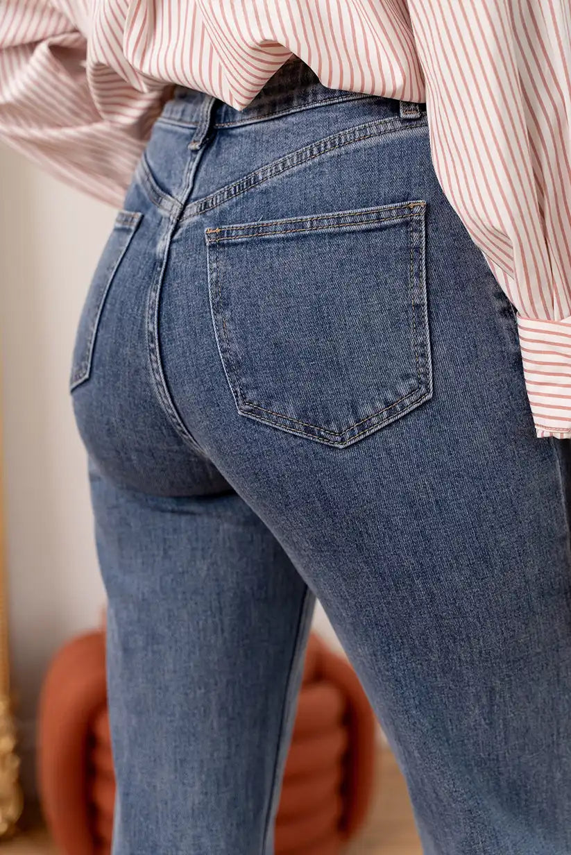 Pantalón Vaquero Campana Azul claro mujer Cintura Alta 5 Bolsillos