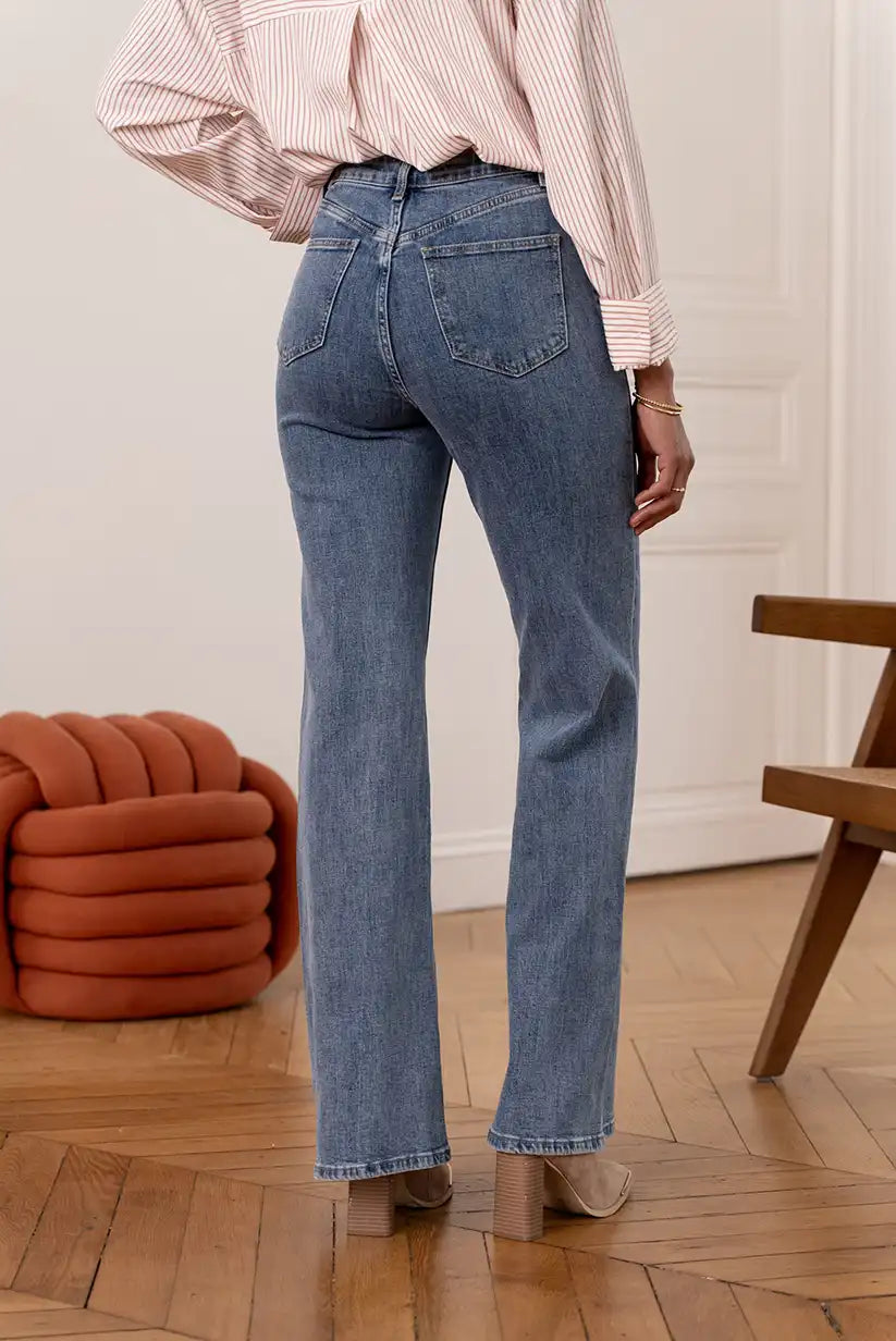 Pantalón Vaquero Campana Azul claro mujer Cintura Alta 5 Bolsillos