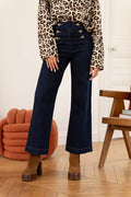 Pantalón Vaquero Campana Azul Oscuro Mujer Botones Dorados