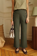 Pantalón Verde Mujer Estilo Marinero con Botones Dorados Elegante