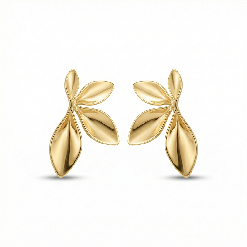 Pendientes de Botón con Diseño de Hojas Orgánicas – 100% Acero Bañado en Oro 18K