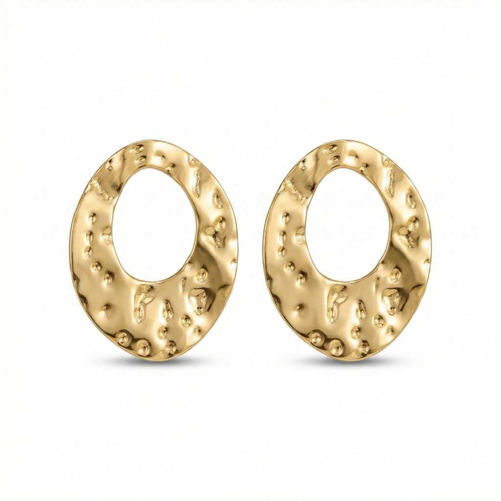 Pendientes de Botón Ovalados con Textura Martillada – 100% Acero Bañado en Oro 18K