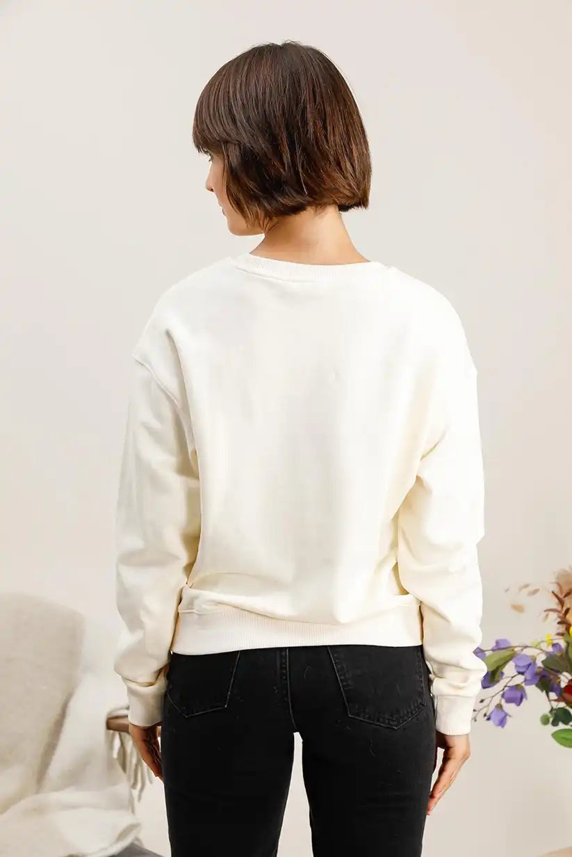 Sudadera Mujer Osito Bordado Algodón Casual Blanca o Negra