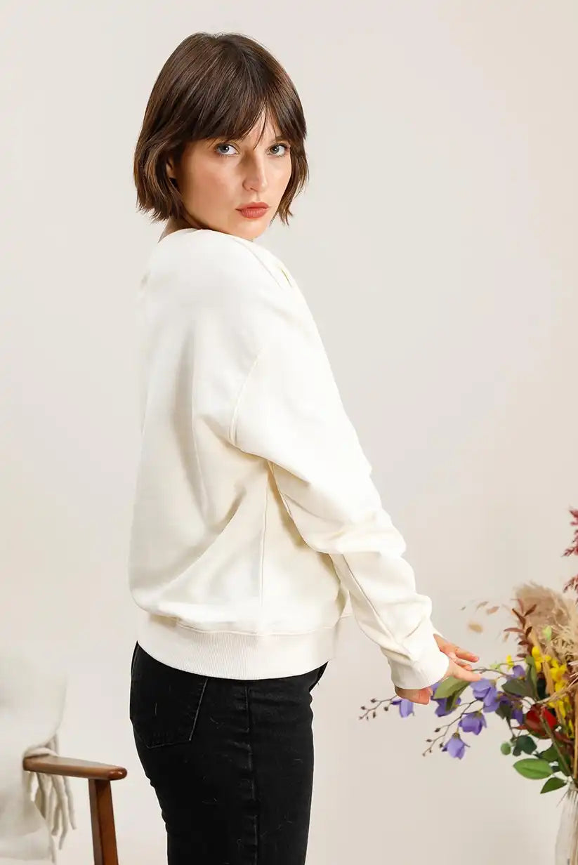 Sudadera Mujer Osito Bordado Algodón Casual Blanca o Negra