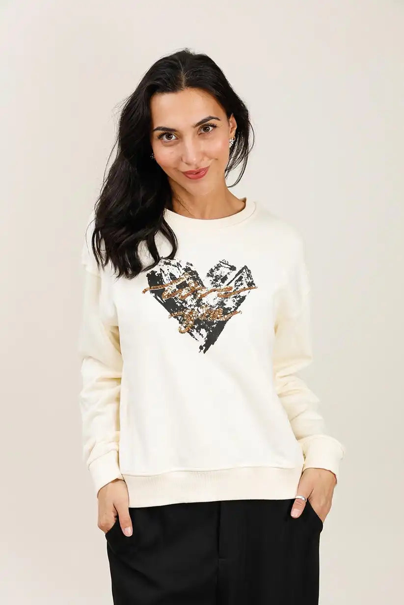 Sudadera blanca mujer algodón corazón dorado cómoda y elegante
