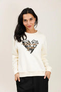 Sudadera blanca mujer algodón corazón dorado cómoda y elegante
