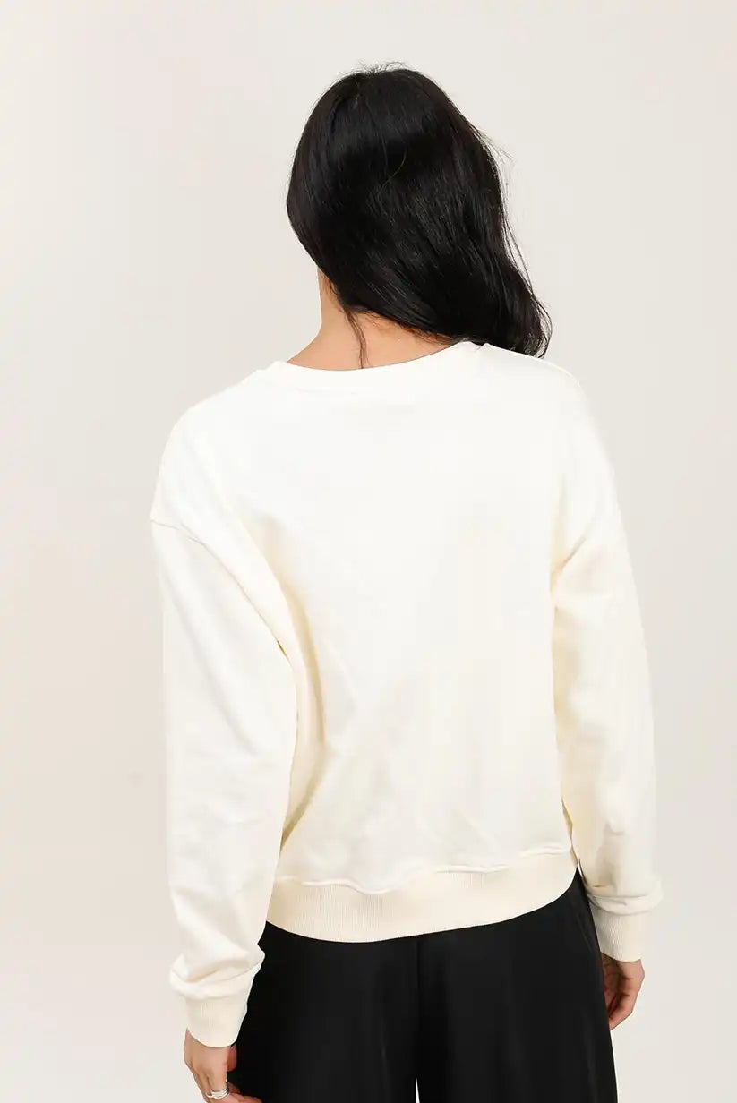 Sudadera blanca mujer algodón corazón dorado cómoda y elegante