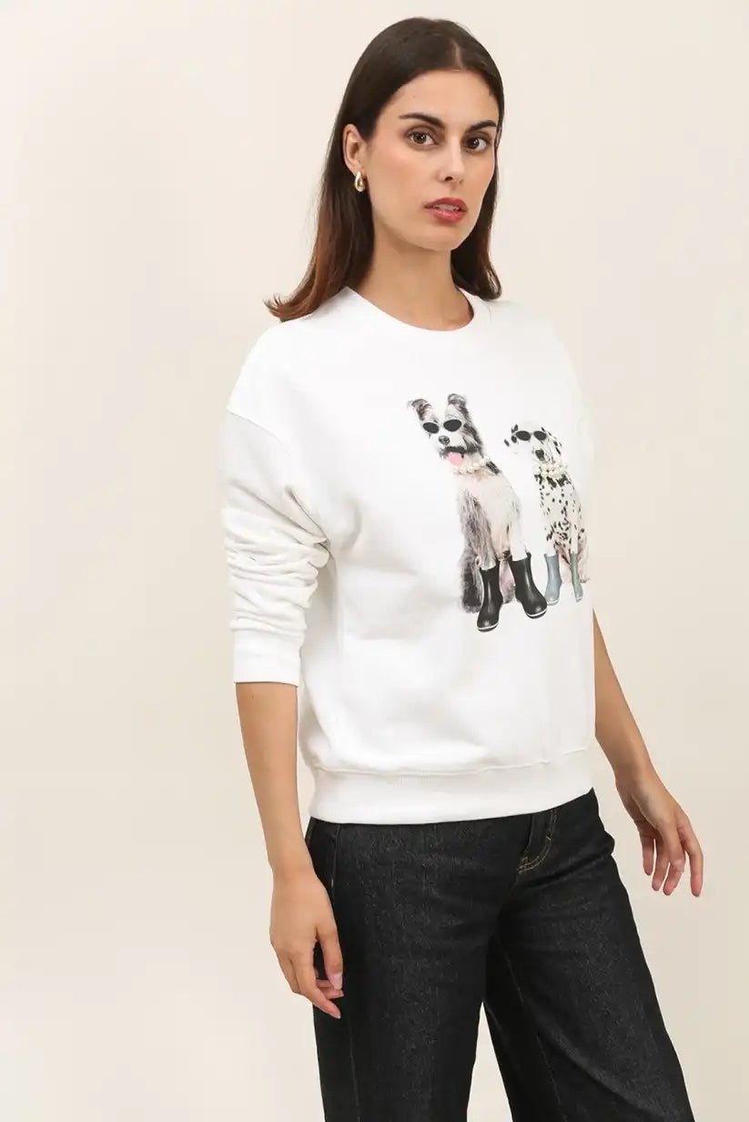 Sudadera Mujer Algodón Estampado Perritos Casual Suave Original