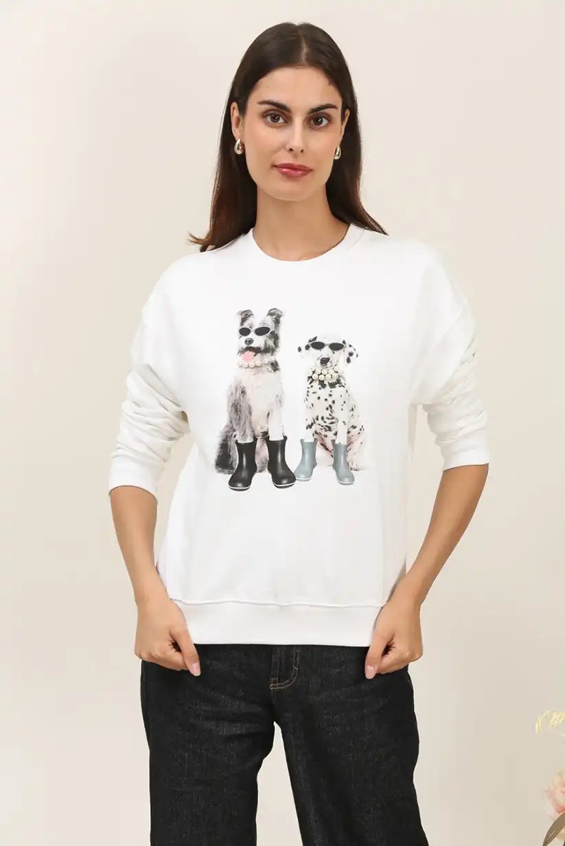 Sudadera Mujer Algodón Estampado Perritos Casual Suave Original