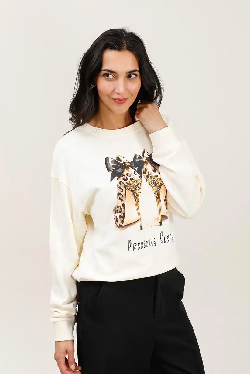 Sudadera Blanca Mujer Tacones Precious Steps Casual Glamour Chic