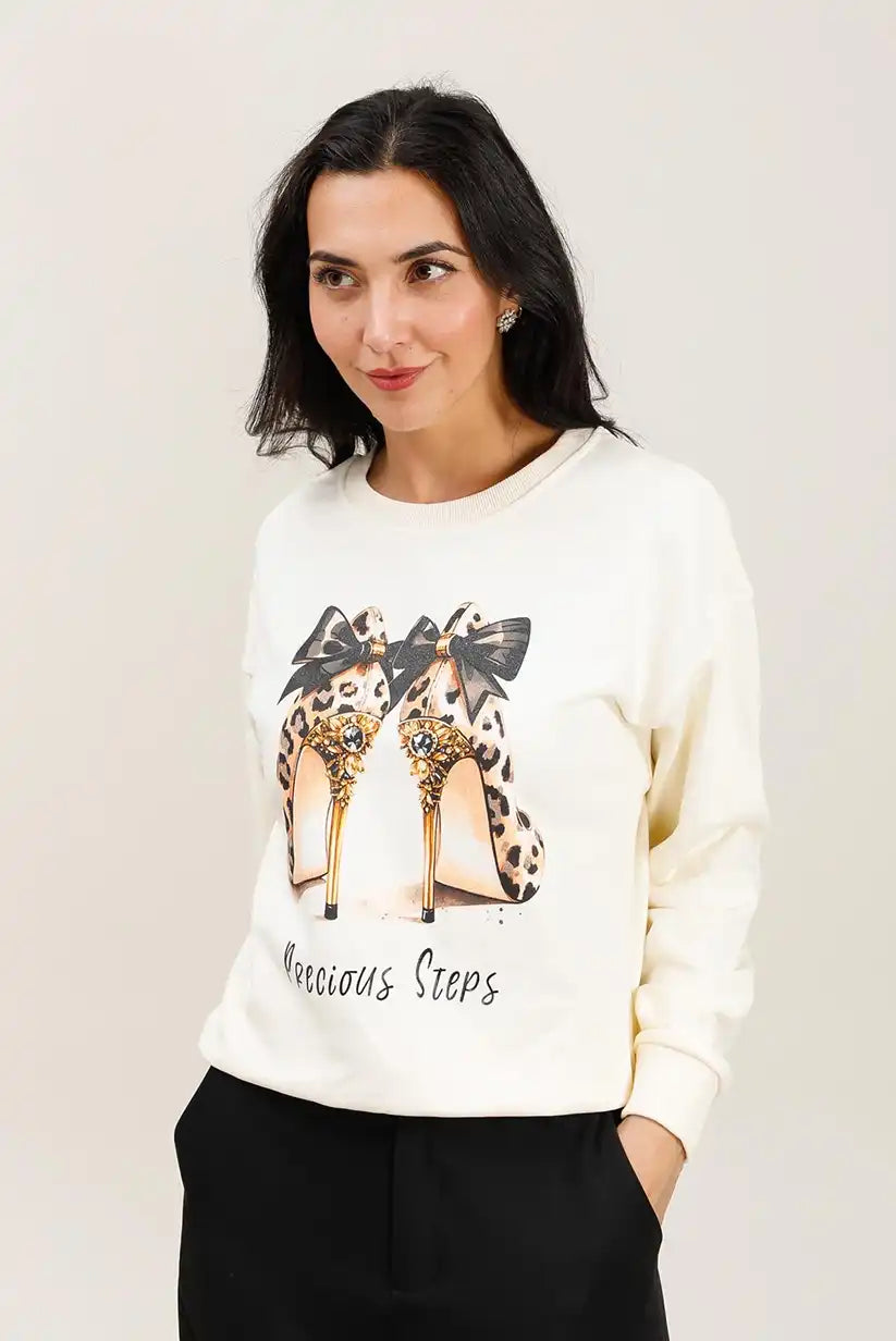 Sudadera Blanca Mujer Tacones Precious Steps Casual Glamour Chic