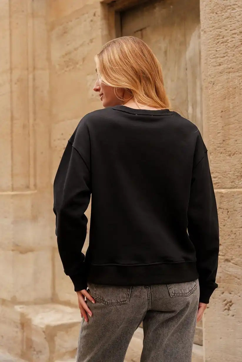 Sudadera Mujer Gatos Ilustrados Algodón Suave Casual Moderna