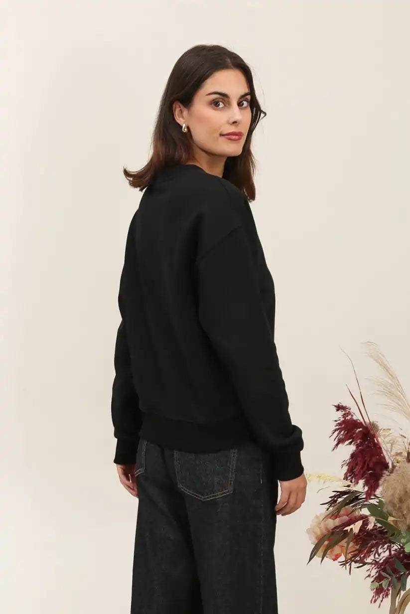Sudadera Mujer Osito Bordado Algodón Casual Blanca o Negra