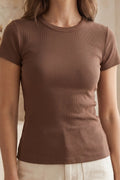 Camiseta Mujer Marrón Chocolate Canalé Manga Corta