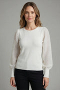 Jersey Mujer Blanco Manga Transparente Plisada punto