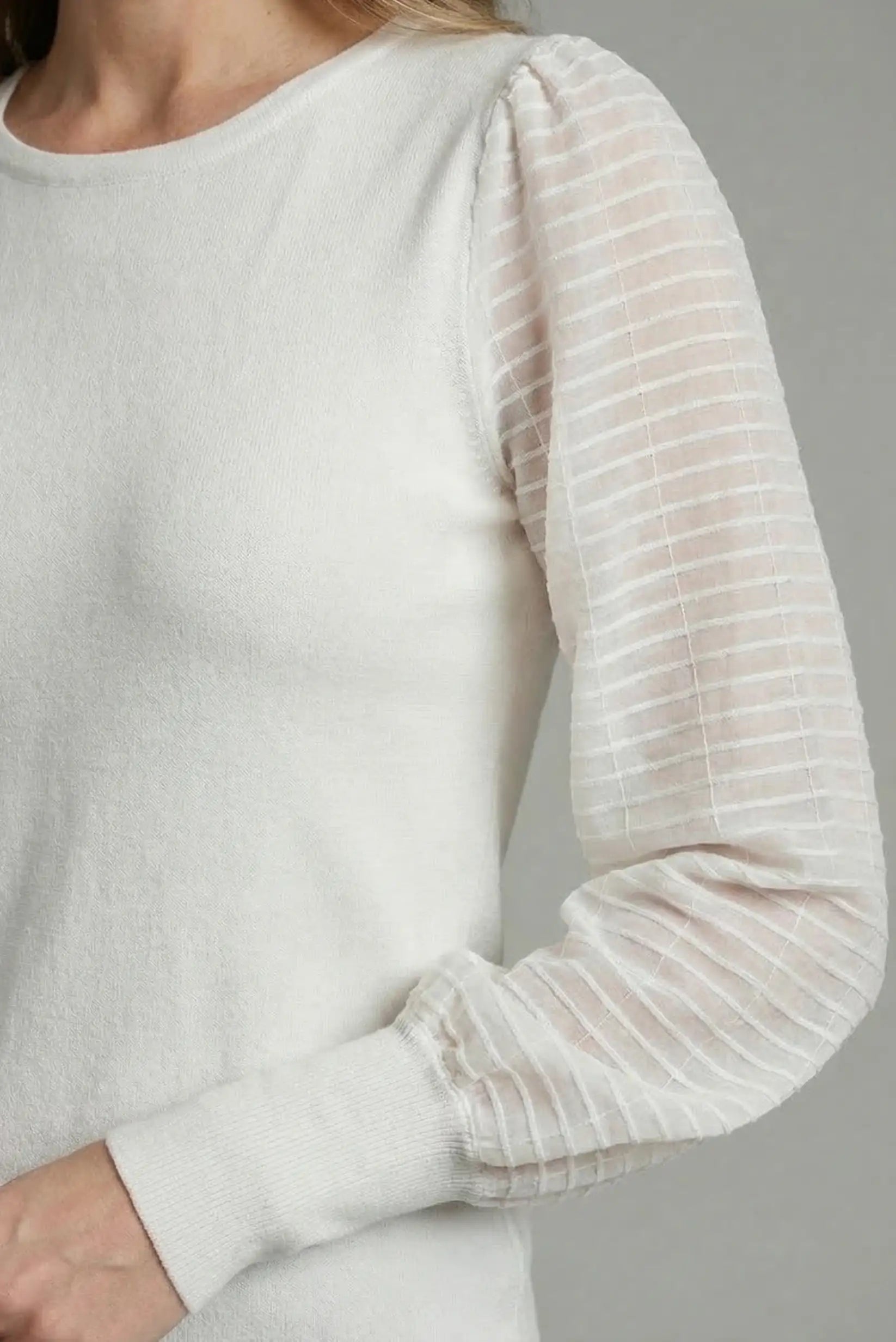 Jersey Mujer Blanco Manga Transparente Plisada punto