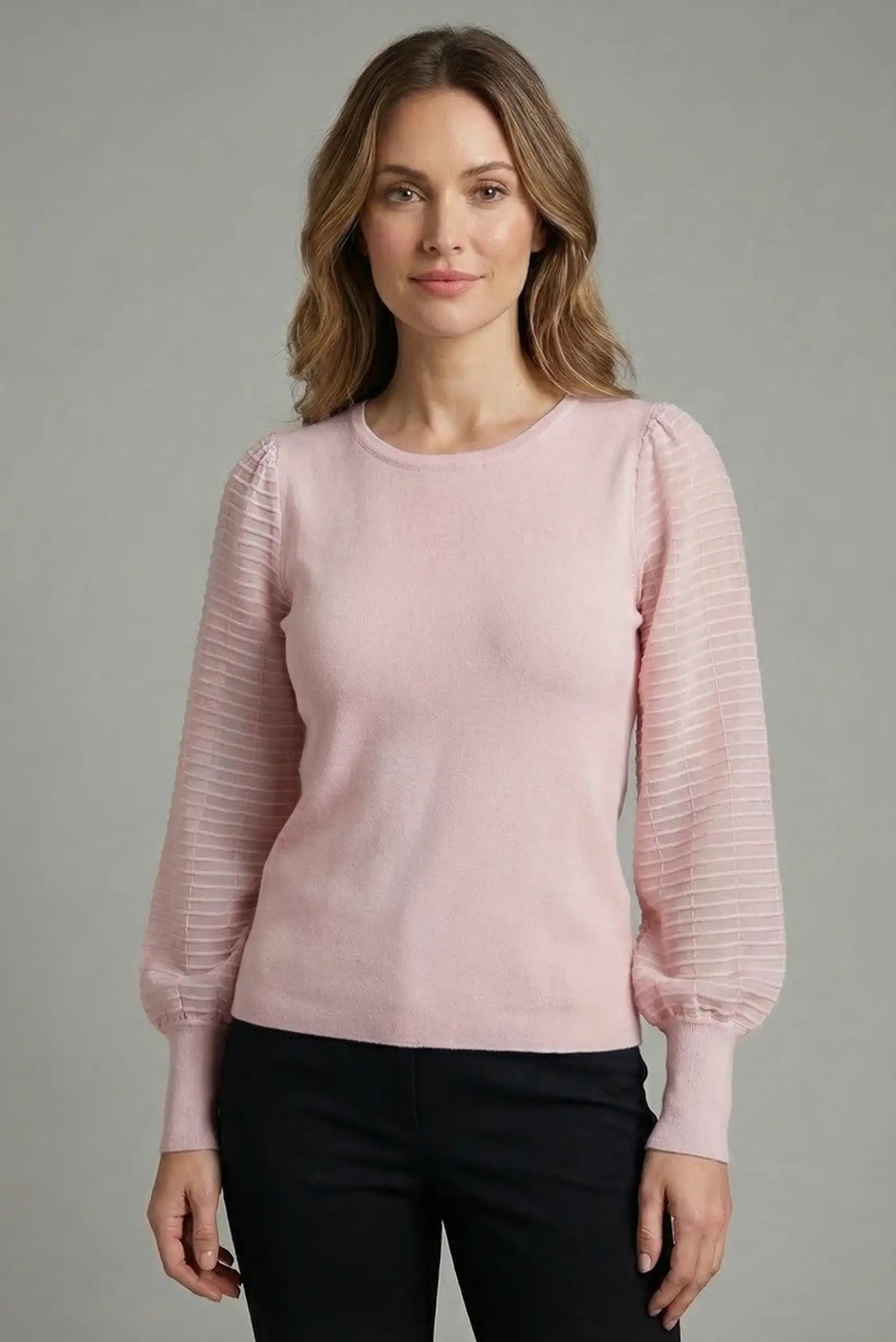 Jersey Mujer Rosa Pastel Manga Transparente Plisada punto