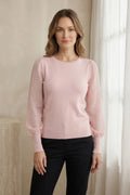 Jersey Mujer Rosa Pastel Manga Transparente Plisada punto