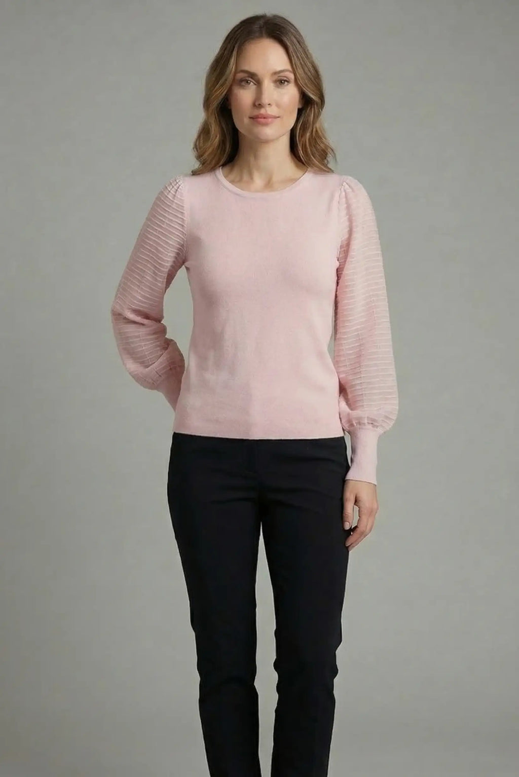 Jersey Mujer Rosa Pastel Manga Transparente Plisada punto