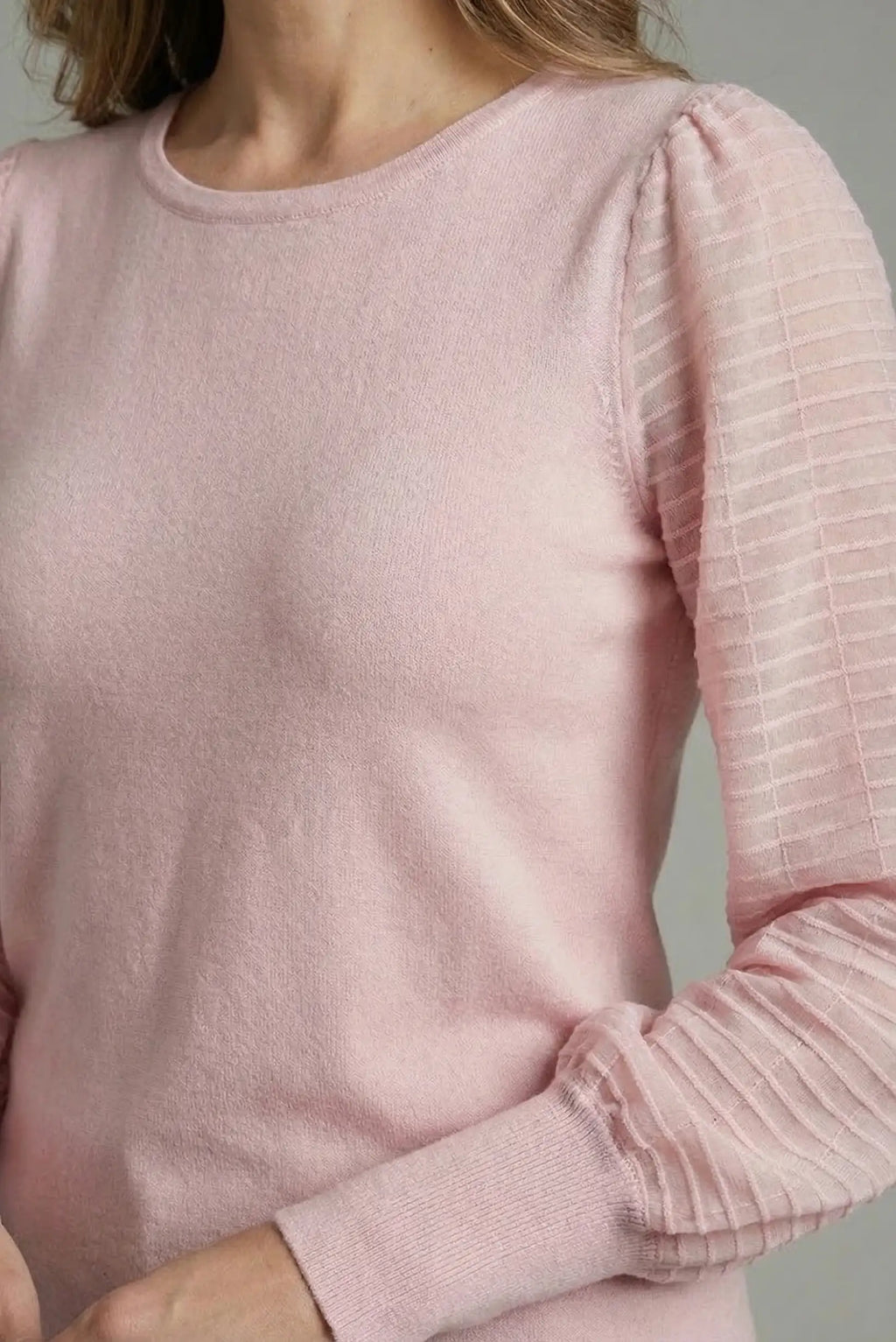 Jersey Mujer Rosa Pastel Manga Transparente Plisada punto