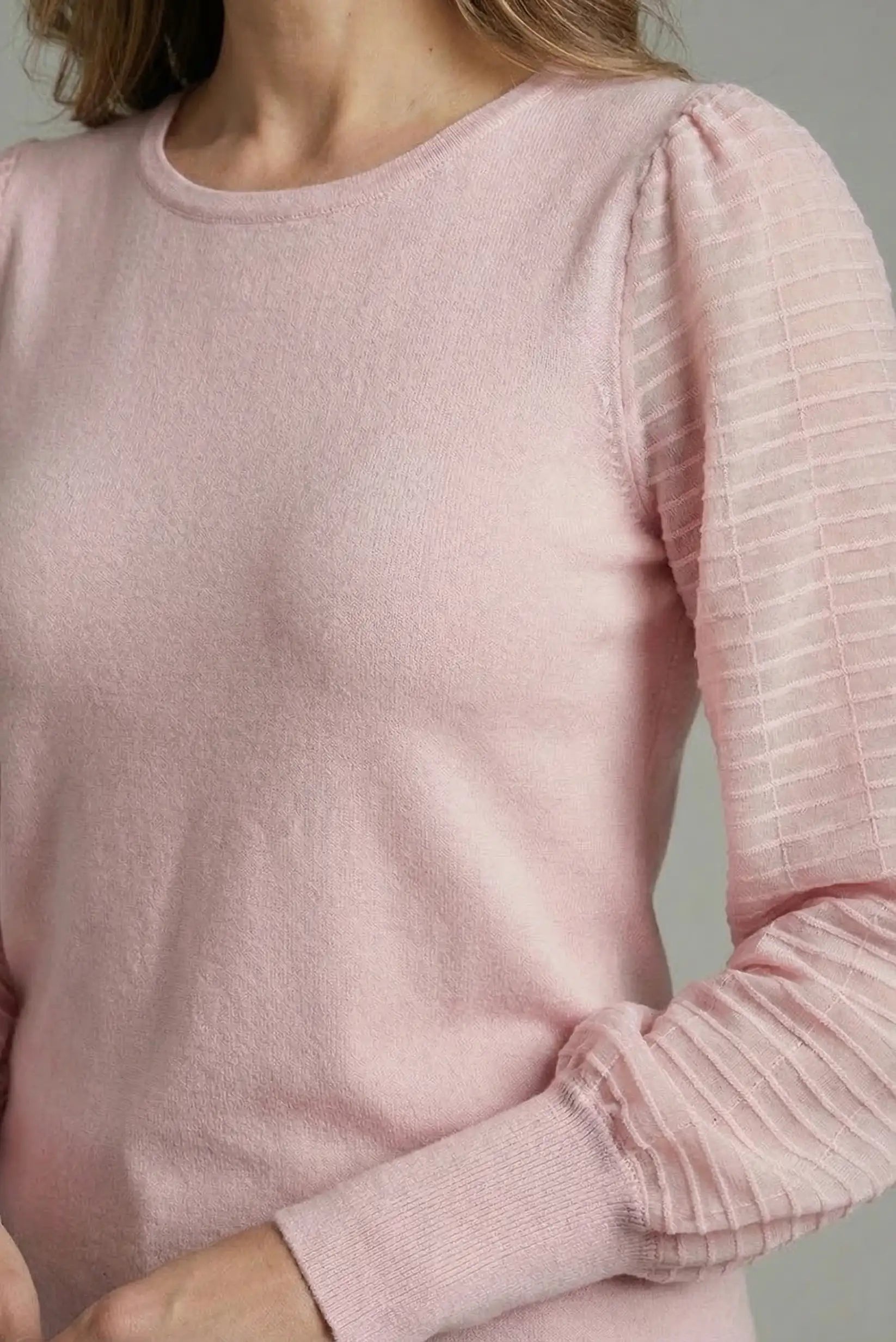 Jersey Mujer Rosa Pastel Manga Transparente Plisada punto