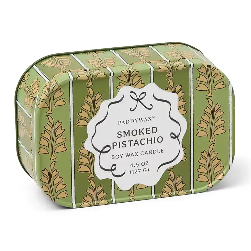 Vela Paddywax CHERIE Smoked Pistachio 127g |Lata verde decorativa con cera de soja