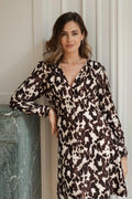 Vestido Animal Print Marrón Corto Manga Larga Corte Imperio Elegante