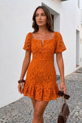 Vestido Corto Naranja Bordado