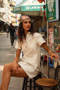 Vestido corto denim crudo rayas Primavera