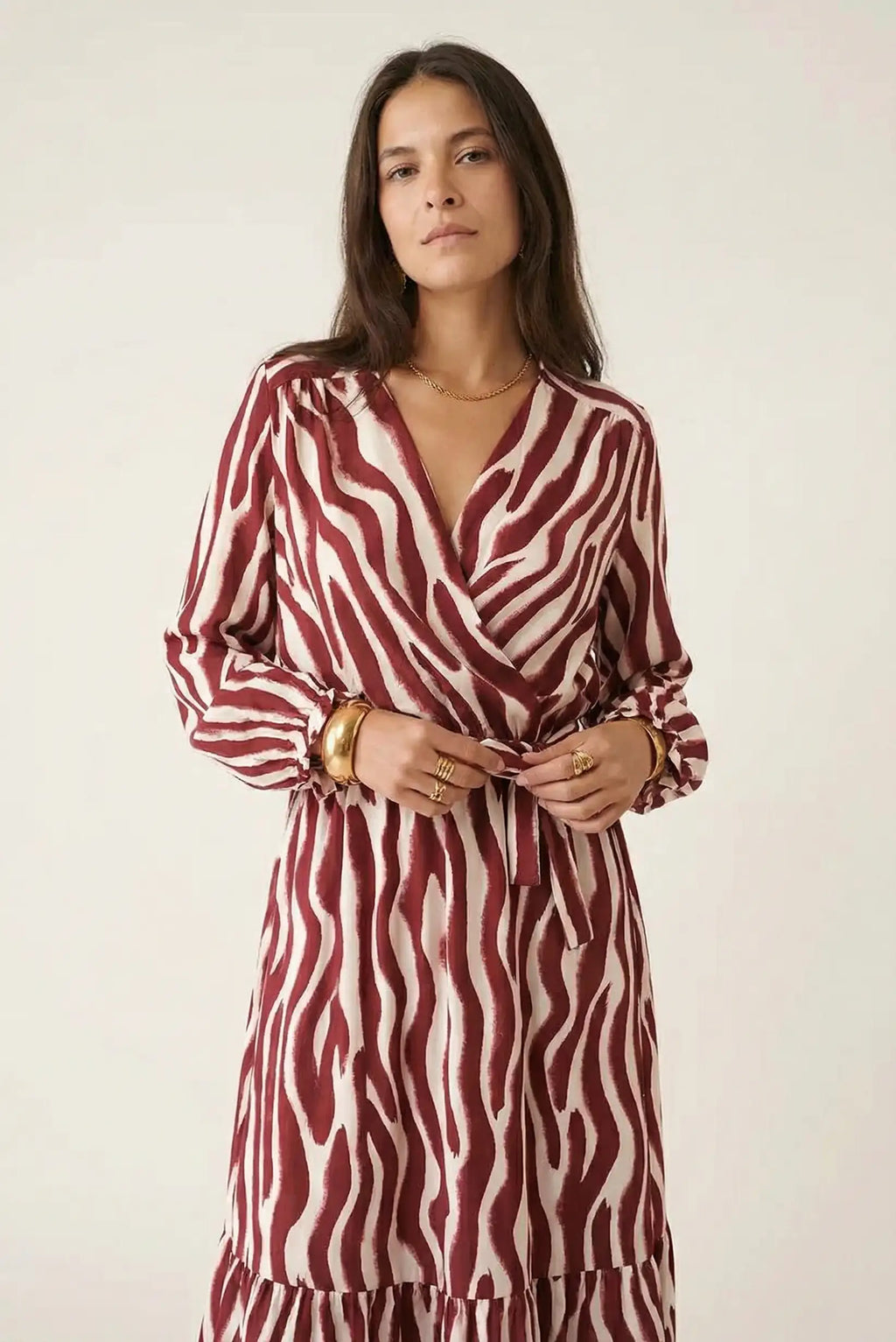 Vestido largo Burdeos Estampado Animal print