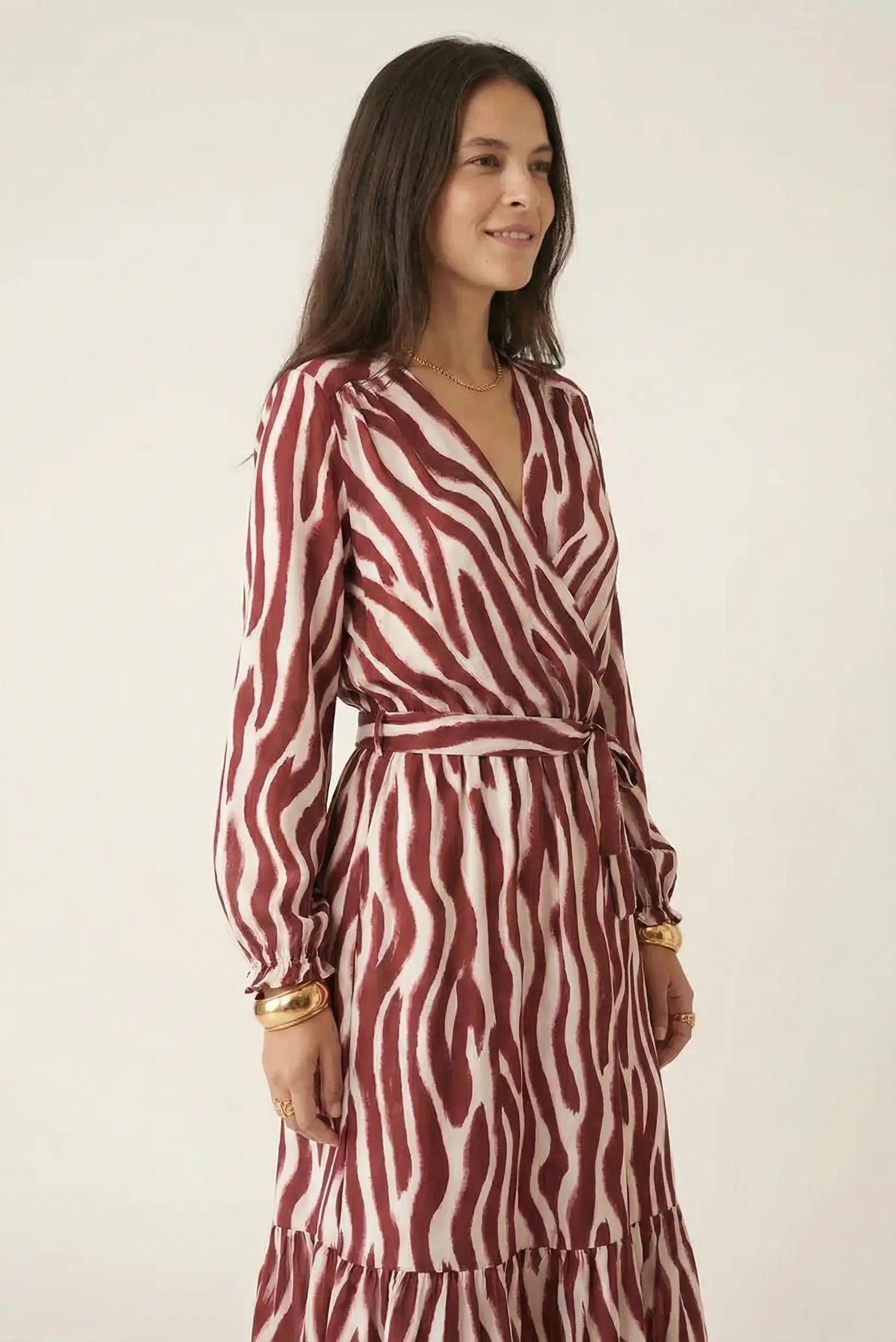 Vestido largo Burdeos Estampado Animal print
