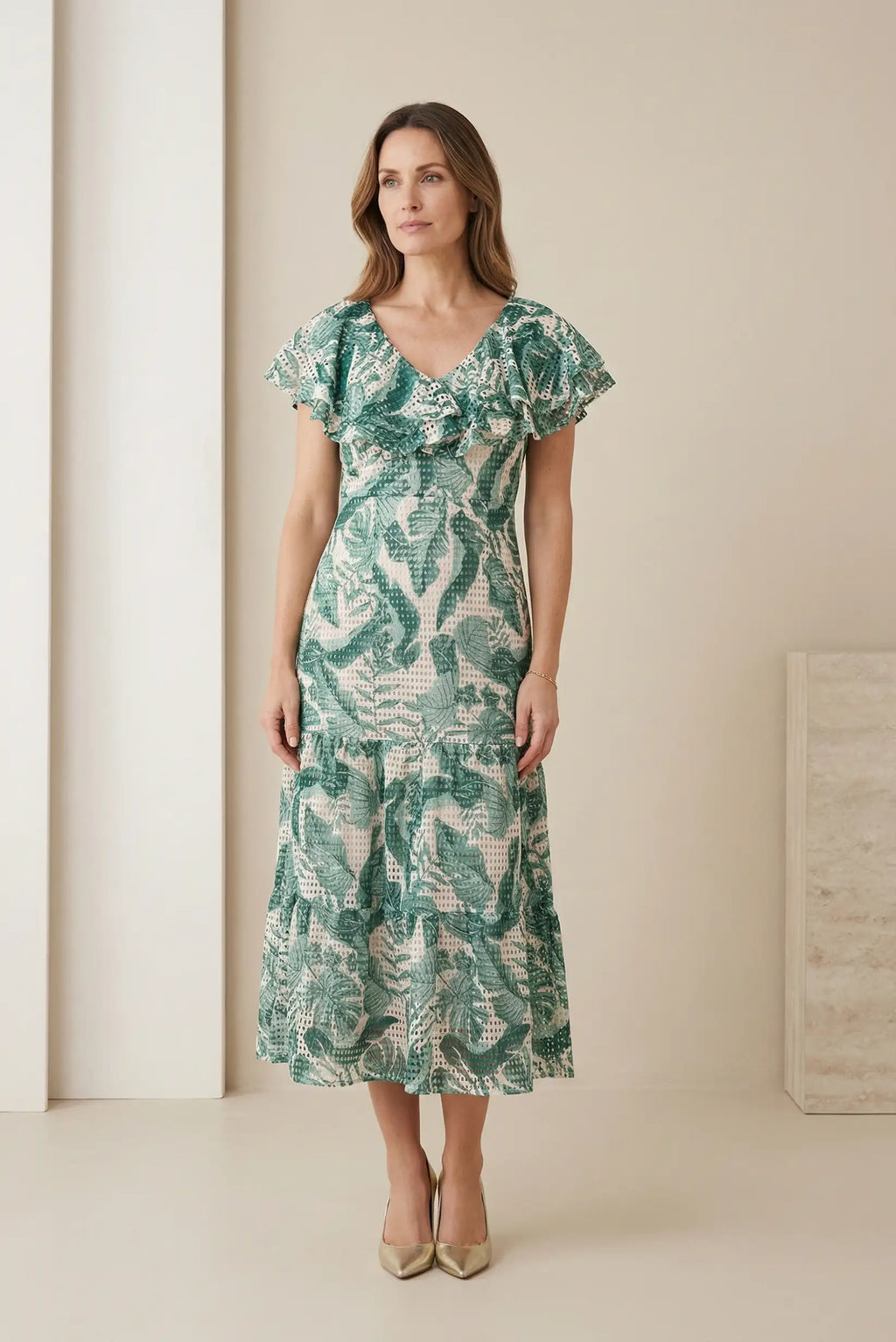 Vestido Mujer Largo Verde Estampado Floral | Volantes Primavera