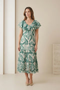 Vestido Mujer Largo Verde Estampado Floral | Volantes Primavera