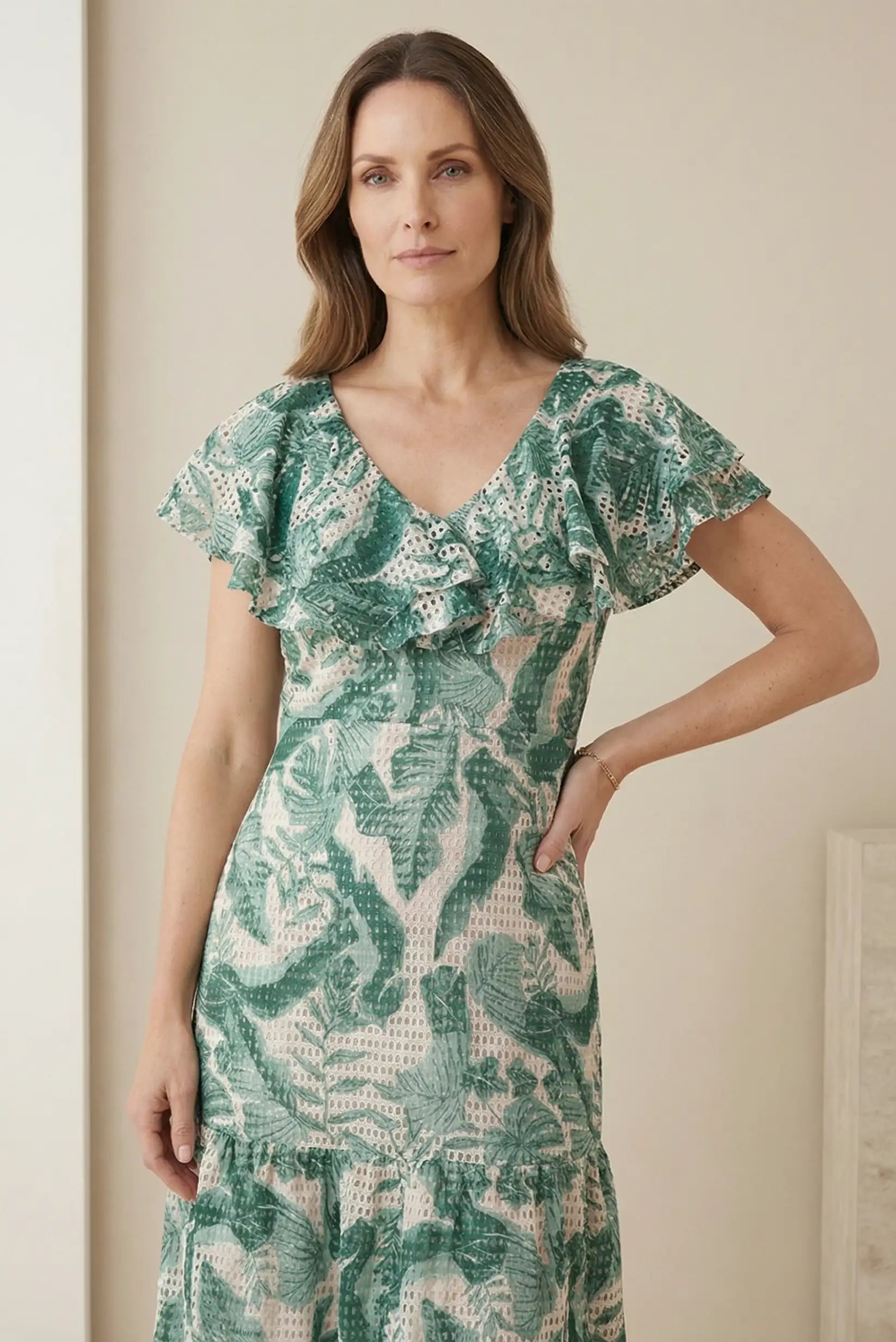 Vestido Mujer Largo Verde Estampado Floral | Volantes Primavera