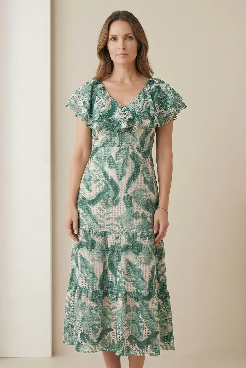 Vestido Mujer Largo Verde Estampado Floral | Volantes Primavera