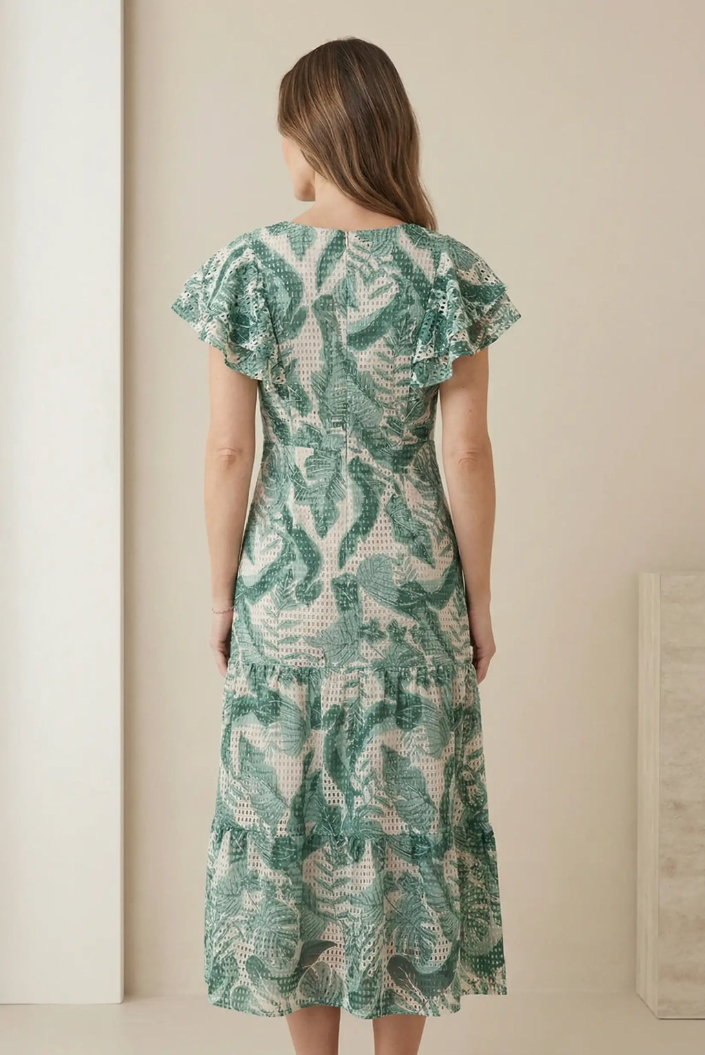 Vestido Mujer Largo Verde Estampado Floral | Volantes Primavera