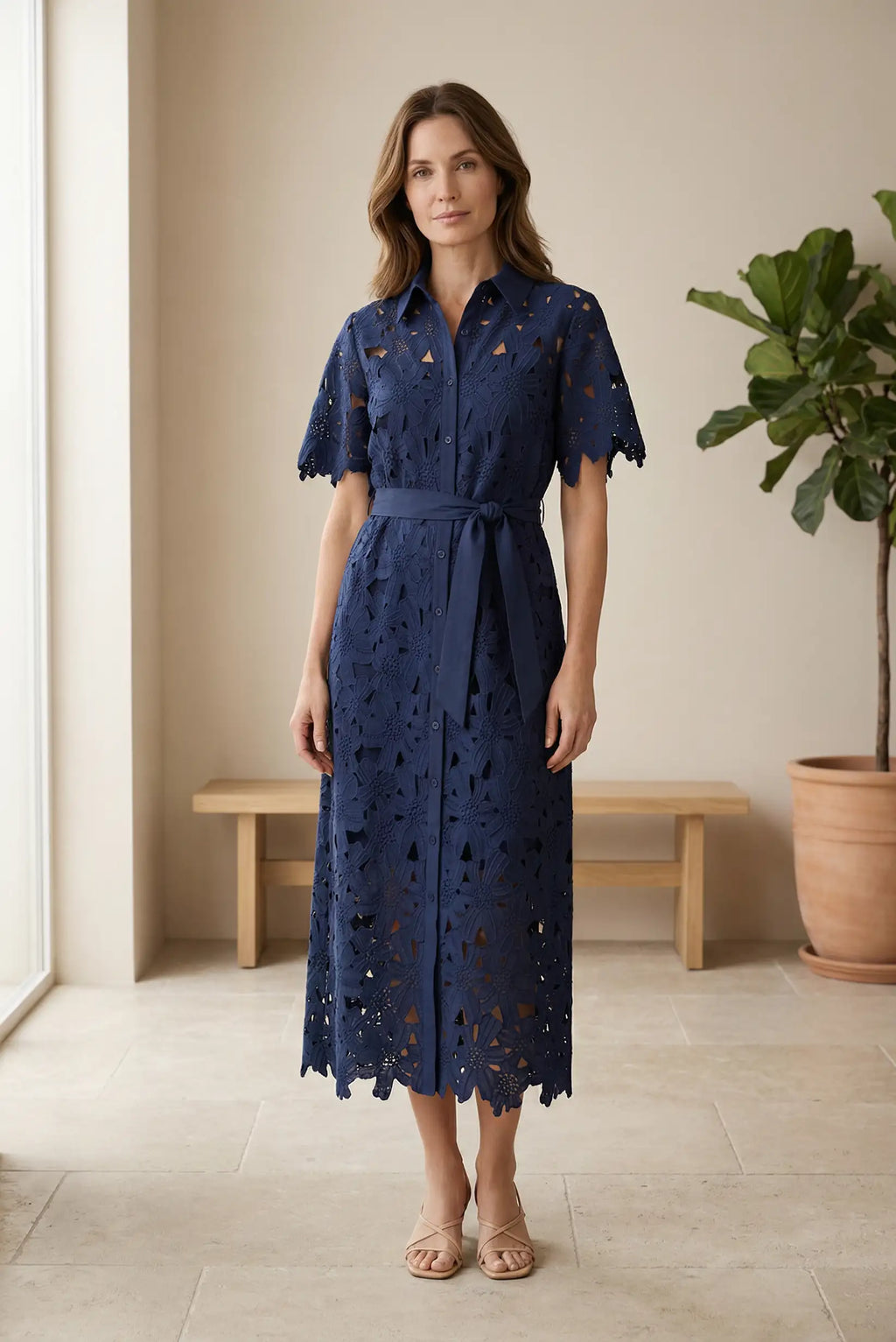 Vestido Midi Azul Marino Lace calado