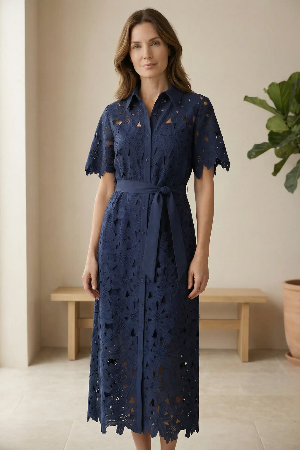Vestido Midi Azul Marino Lace calado