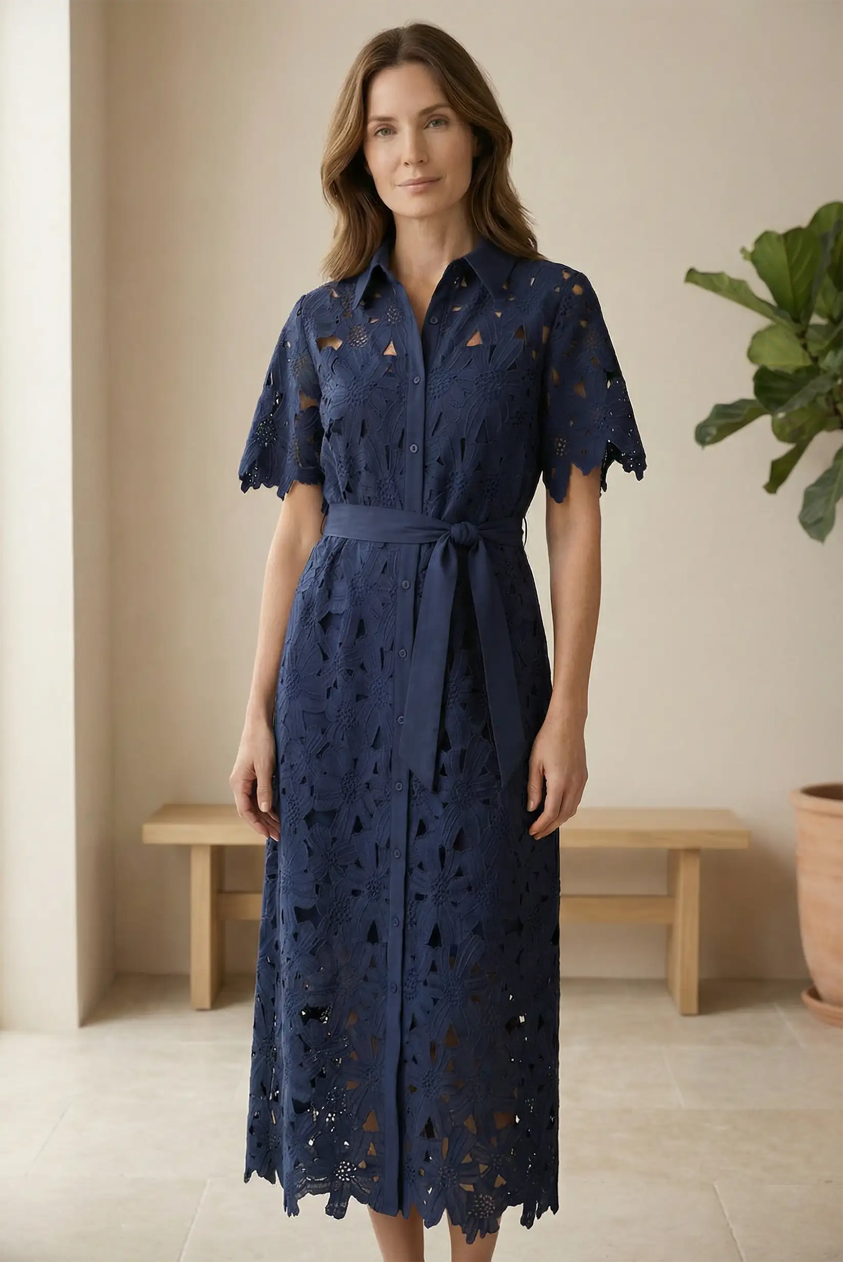 Vestido Midi Azul Marino Lace calado