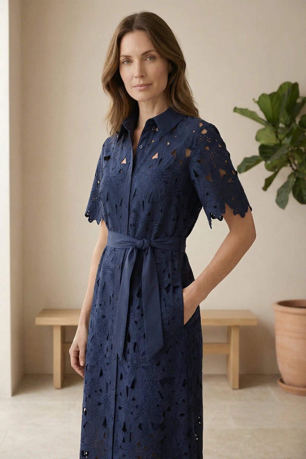 Vestido Midi Azul Marino Lace calado
