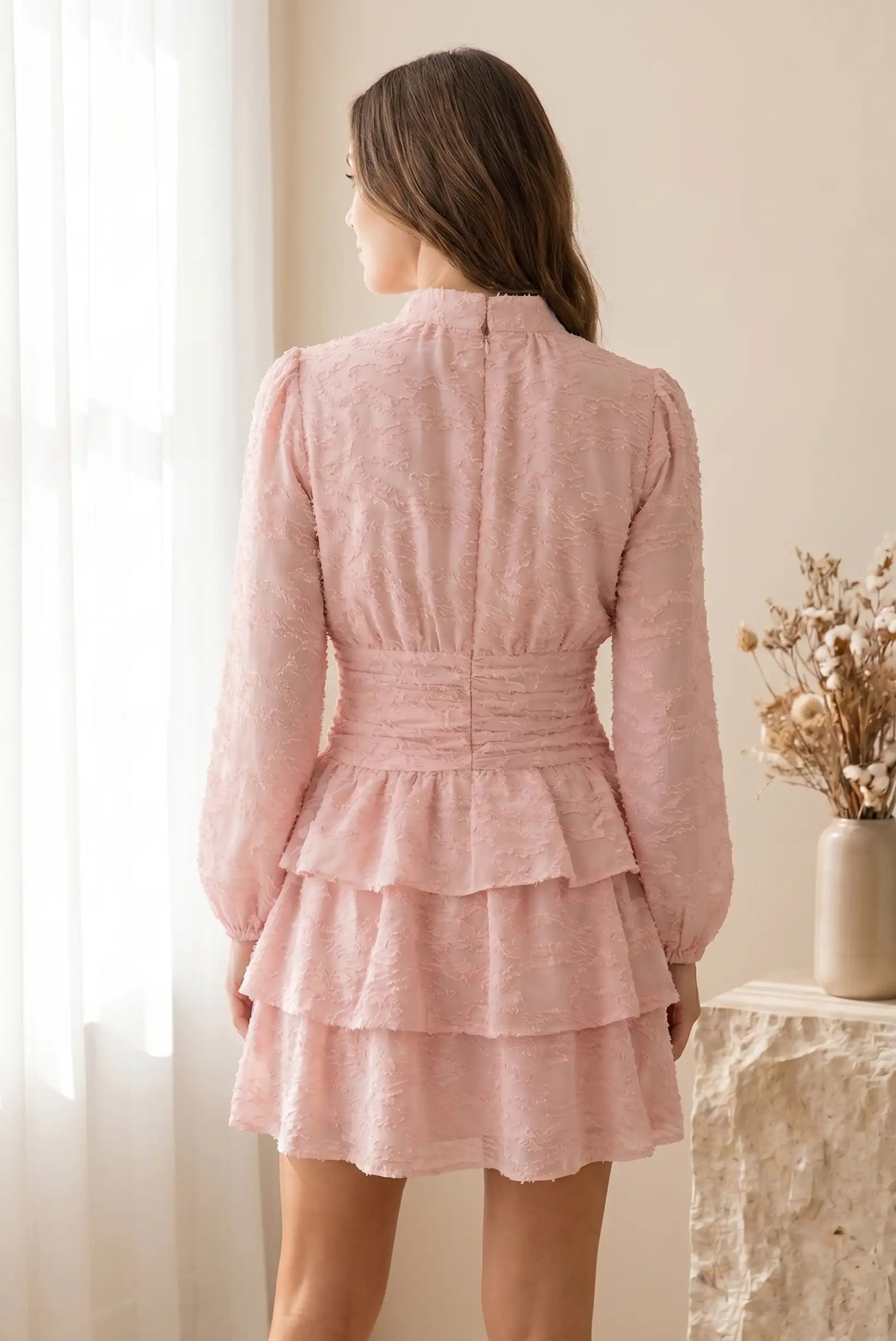 Vestido Poem Rosa Palo con detalles entallados