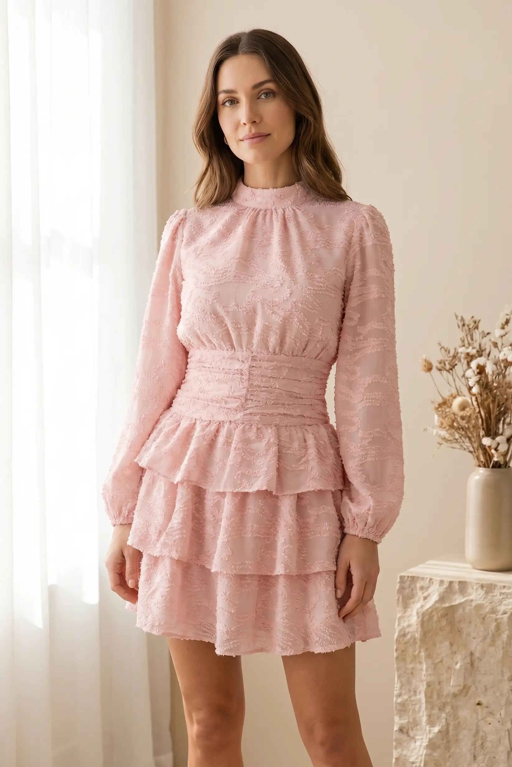 Vestido Poem Rosa Palo con detalles entallados