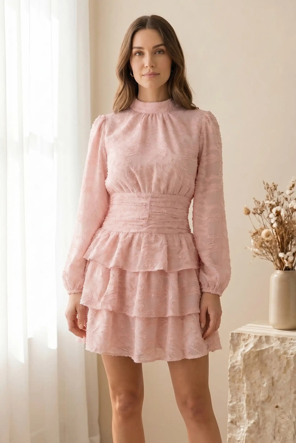 Vestido Poem Rosa Palo con detalles entallados